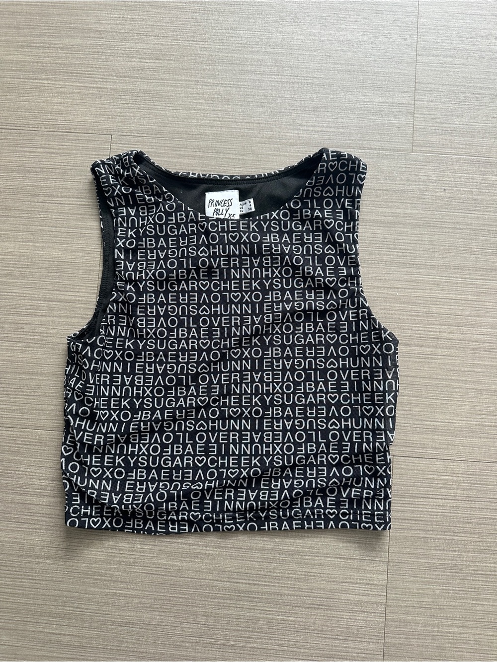 Princess Polly Black and White Text Print Crop Tank